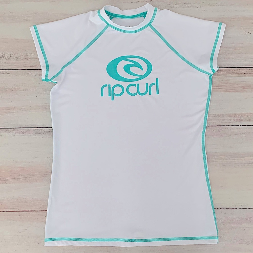LIKE NEW! RIP CURL 🌊 Short Sleeve UPF Surfer Swimwear White Teal Women’s Large